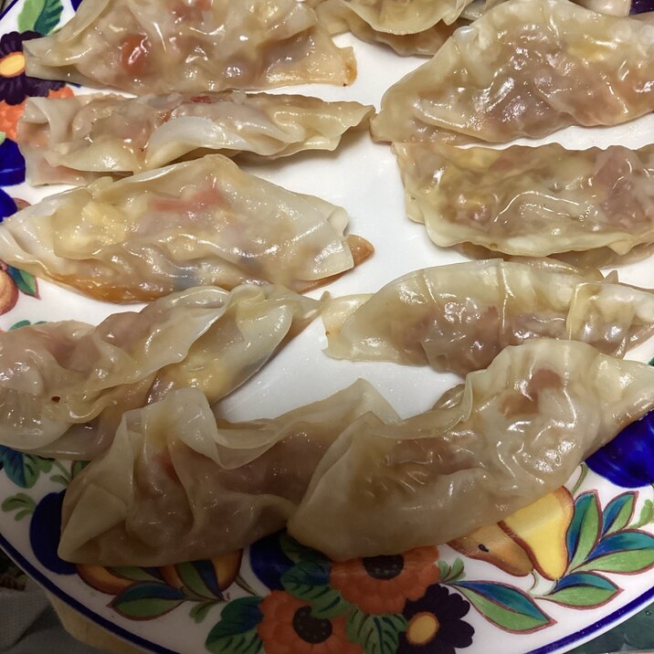 変わり餃子(具がトマト、キノコ、ベーコン、チーズ)